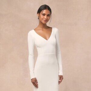 Lulus Feeling of Forever White Long Sleeve Mermaid Maxi Dress